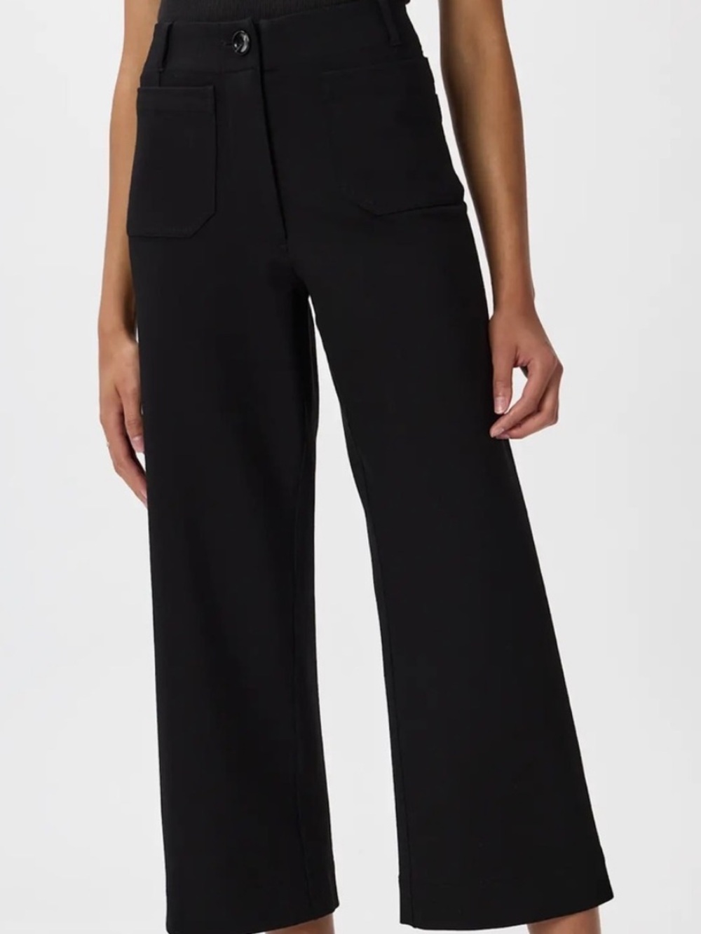 QUINCE Bella Stretch High Rise Patch Pocket Wide Leg Jeans 26” Regular Black